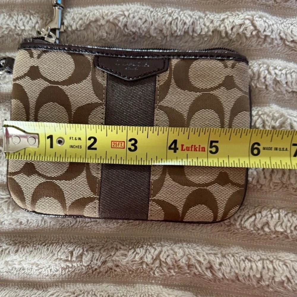 Coach Signature‎ Monogram Canvas Wristlet Brown Leather Trim Wristlet - Picture 7 of 8